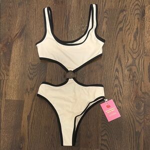 Strawberry Milk Mob Cream and Black Swimsuit